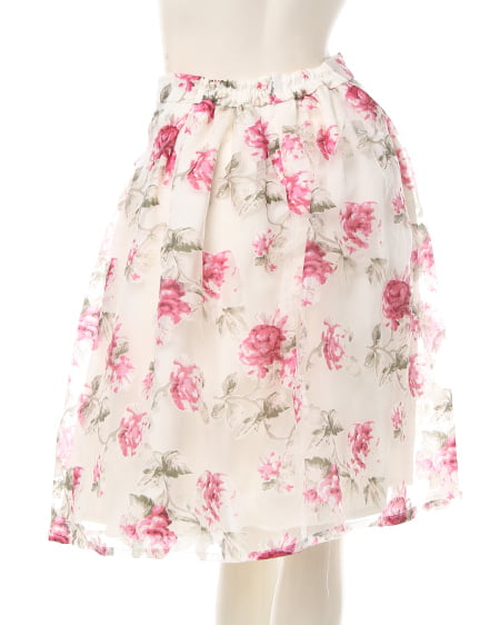 INGNI（イング） 花柄オーガンジー／スカート　B ｵﾌﾎﾜｲﾄ/ｱｶ