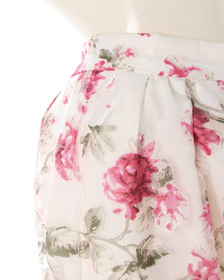 INGNI（イング） 花柄オーガンジー／スカート　B ｵﾌﾎﾜｲﾄ/ｱｶ