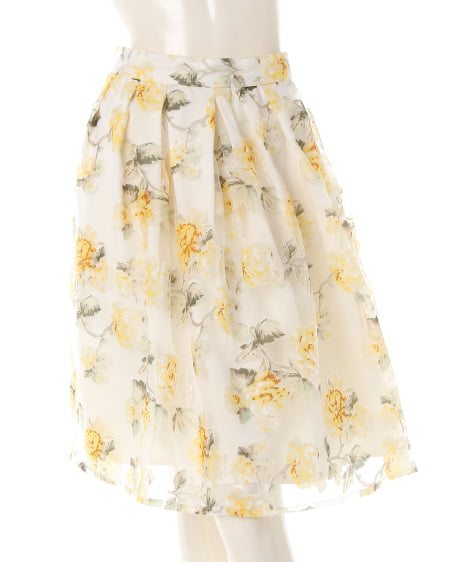 INGNI（イング） 花柄オーガンジー／スカート　B ｵﾌﾎﾜｲﾄ/ｲｴﾛｰ