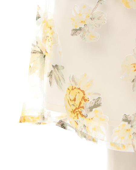 INGNI（イング） 花柄オーガンジー／スカート　B ｵﾌﾎﾜｲﾄ/ｲｴﾛｰ