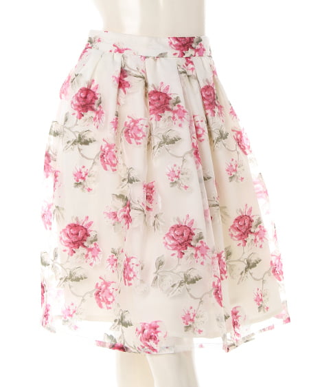 INGNI(イング) 花柄オーガンジー／スカート　B ｵﾌﾎﾜｲﾄ/ｱｶ