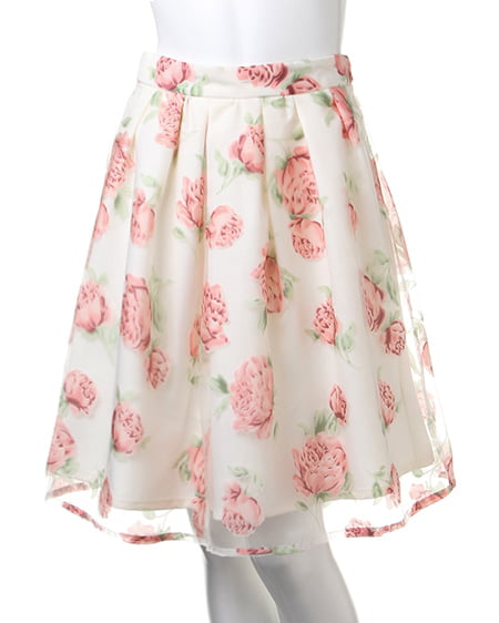 INGNI(イング) 花柄オーガンジー／スカートB ｱｶ/ﾊﾅ