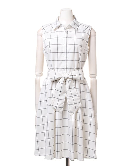 INGNI（イング） サッシュ付シャツ／ワンピース ｵﾌﾎﾜｲﾄ/ﾁｪｯｸ