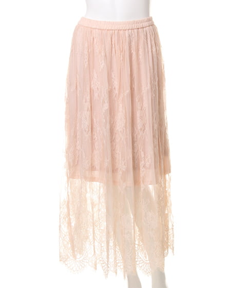 INGNI(イング) ヒゲレースマキシ／スカート ﾋﾟﾝｸﾍﾞｰｼﾞｭ