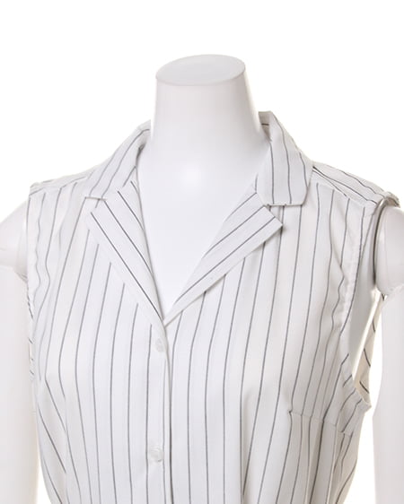 INGNI（イング） 開襟ノースリシャツ／ワンピース ｵﾌﾎﾜｲﾄ/ｽﾄﾗｲﾌﾟ