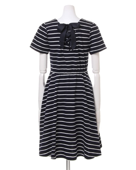 INGNI（イング） ボーダーBACKリボン／ワンピース ｺﾝ/ｵﾌﾎﾜｲﾄ