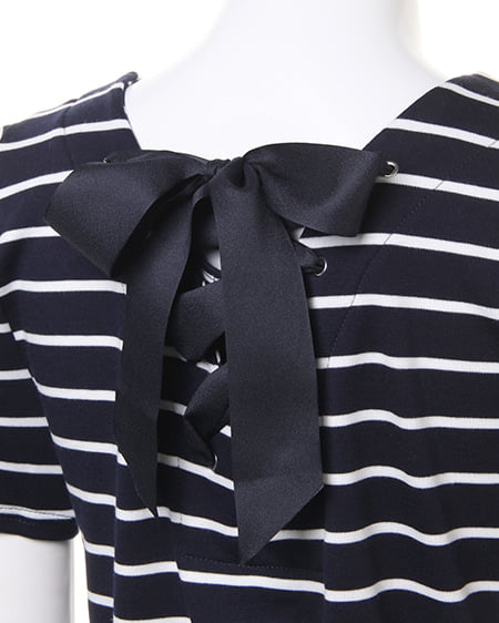 INGNI（イング） ボーダーBACKリボン／ワンピース ｺﾝ/ｵﾌﾎﾜｲﾄ