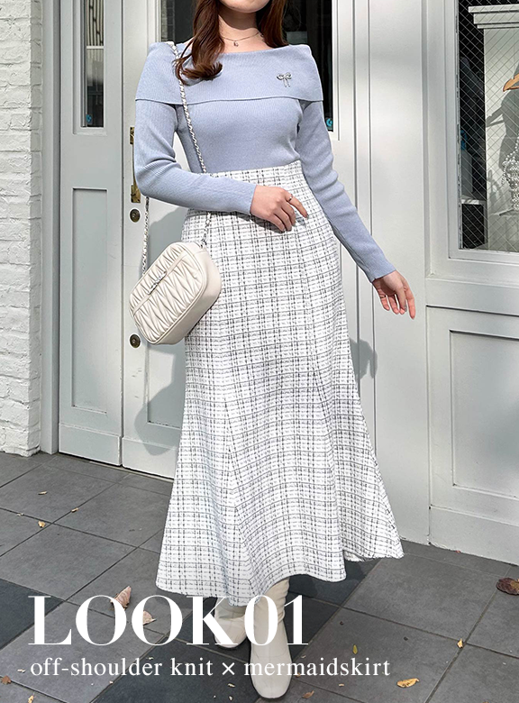 LOOK01 off-shoulder knit × mermaidskirt