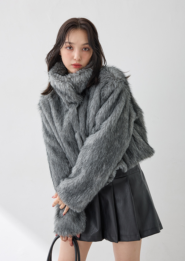 STAND COLLAR ECOFUR COAT