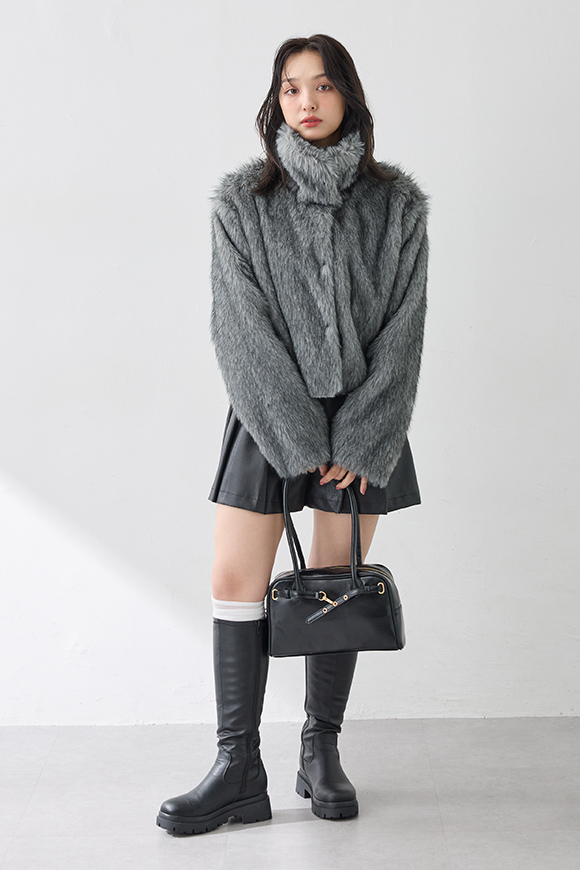 STAND COLLAR ECOFUR COAT