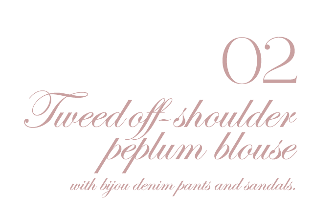 Tweed off-shoulder peplum blouse